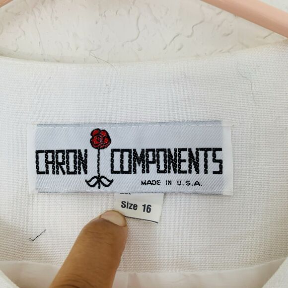 VTG Caron Components Top Women 16 White Retro Tropical Button Front 80s Vacation - Picture 3 of 11